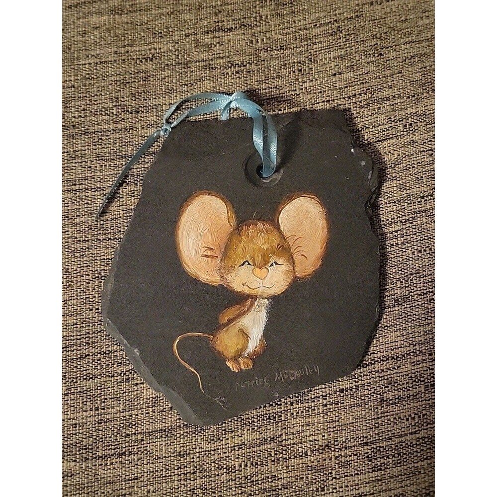 Mouse Ornament Painted On Slate, Signed Patrick McCauley, Cute Detailed Large